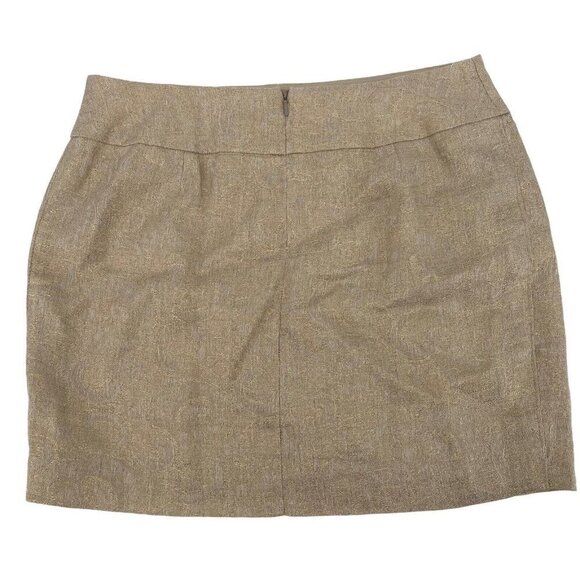 MICHAEL KORS SIZE 10 LINEN BLEND GOLD BEIGE  MINI SKIRT METALLIC ACCENTS - Picture 2 of 10